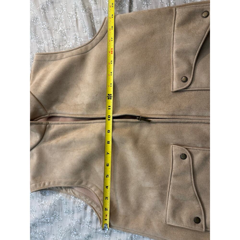 Vintage Talbots Petites Tan Faux Suede Fleece-Lined Zip Vest Size S - Picture 5 of 7
